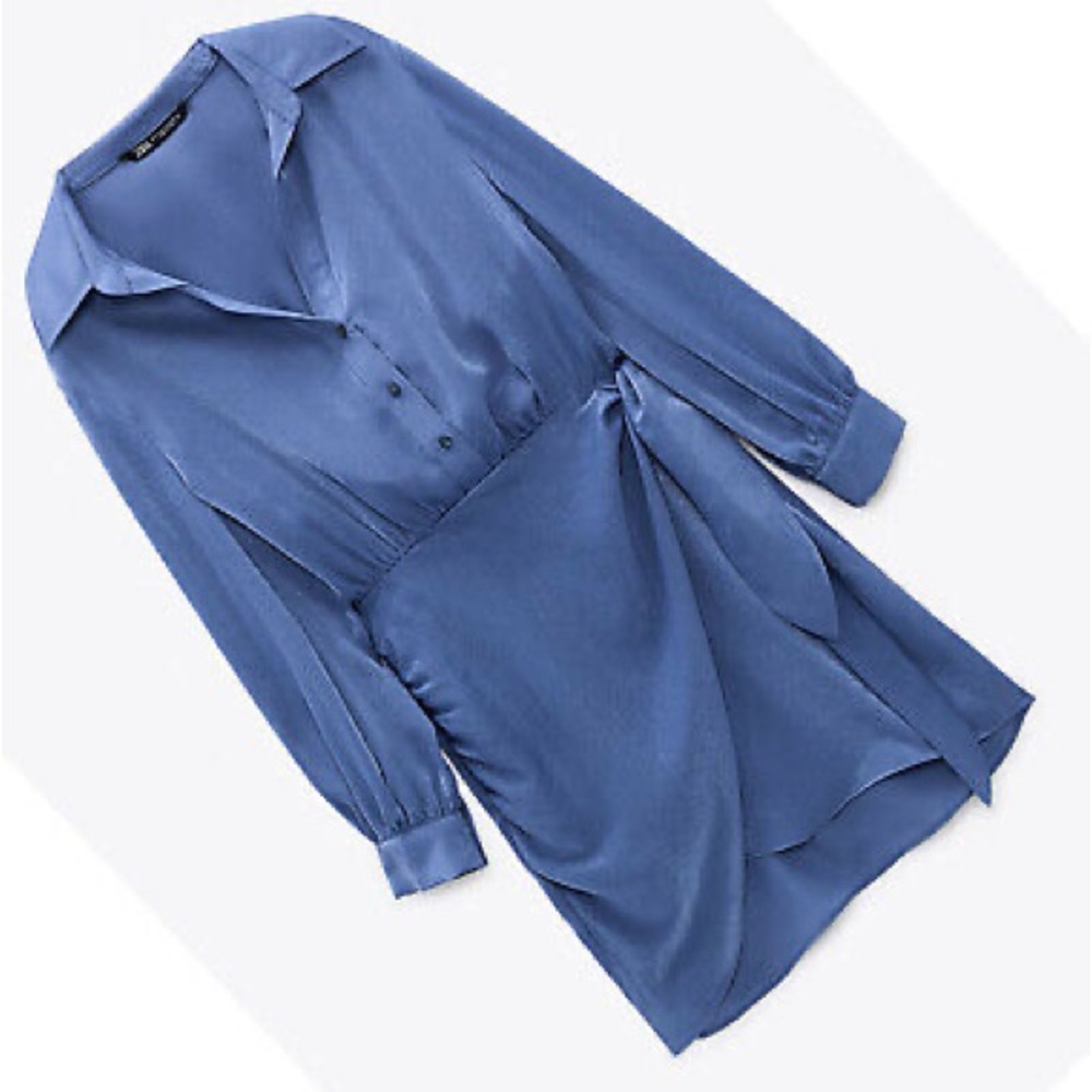 Zara Blue Satin Wrap Mini Dress